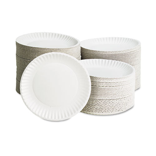 Image of AJM Packaging Corporation White Paper Plates, 9" Dia, 100/pack, 10 Packs/carton