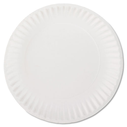 Image of AJM Packaging Corporation White Paper Plates, 9" Dia, 100/pack, 10 Packs/carton
