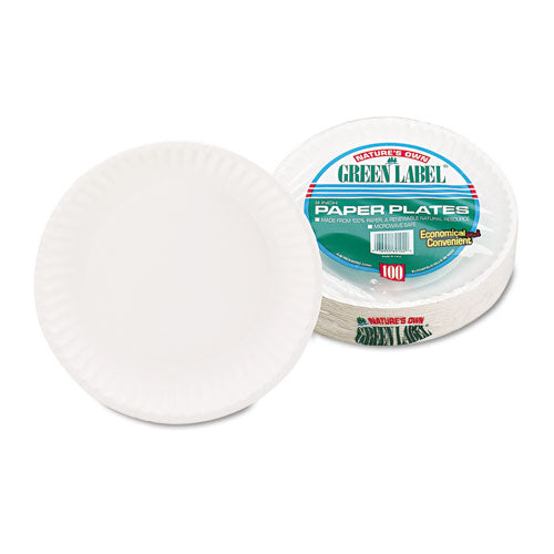 Image of AJM Packaging Corporation White Paper Plates, 9" Dia, 100/pack