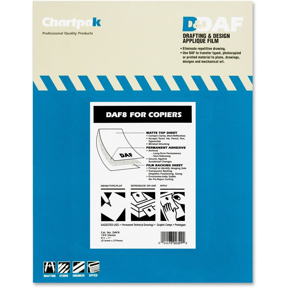 Image of Chartpak Drafting Film, Permanent, Matte, 8-1/2"x11",100/BX