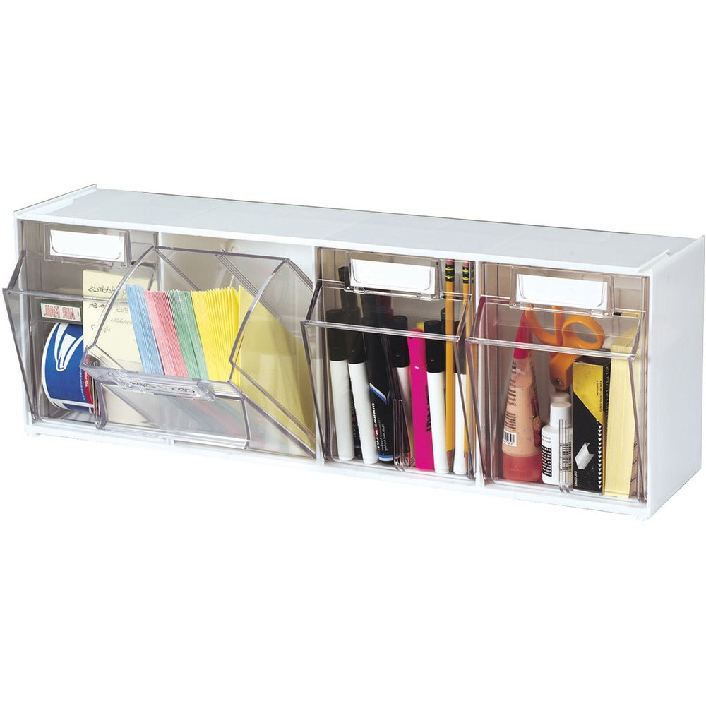 Image of Deflecto Bin System,Modular,4-Bin,23-5/8"x6-5/8"x8-1/8",White/CL