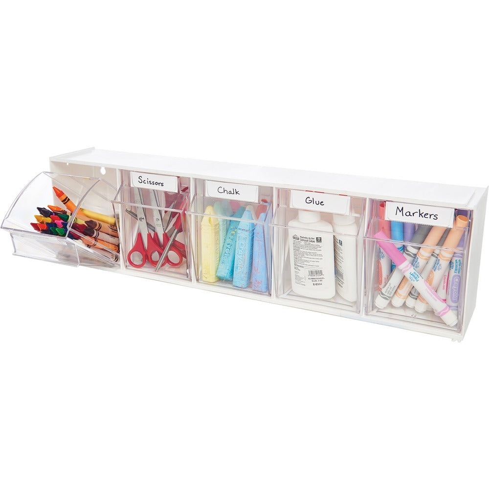 Image of Deflecto Bin System,Modular,5-Bin,23-5/8"x5-1/4"x6-1/2",White/CL