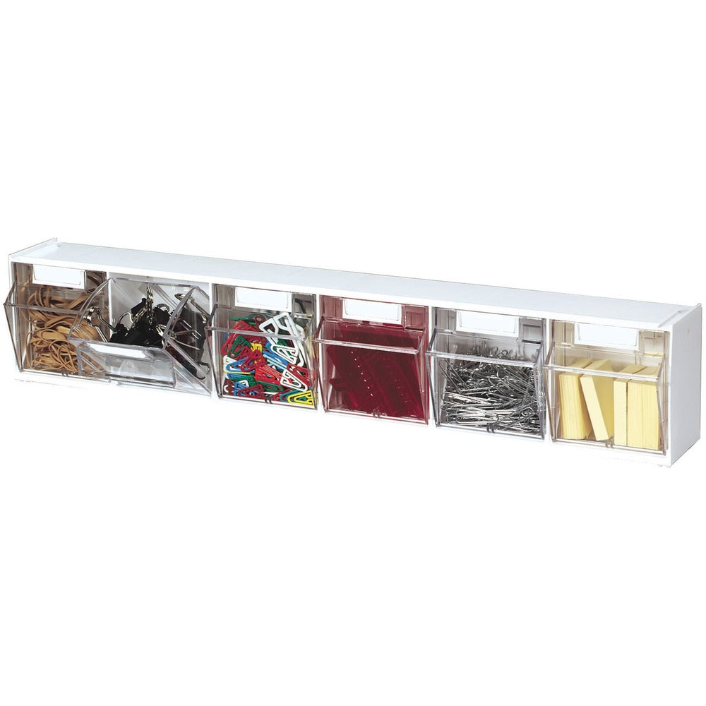 Image of Deflecto Bin System,Modular,6-Bin,23-5/8"x3-5/8"x4-1/2",White/CL