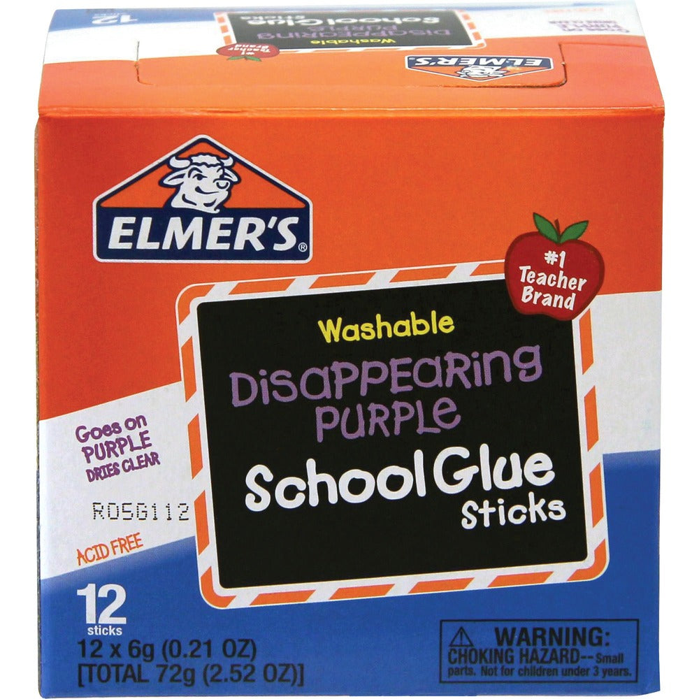 Image of Elmer's Glue Sticks, 0.21oz, 12/BX, Purple Dries Clear
