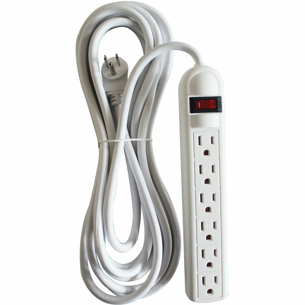 Image of Compucessory Power Strip,6 Outlet,Built-in Circuit Breaker,15' Cord,Gray