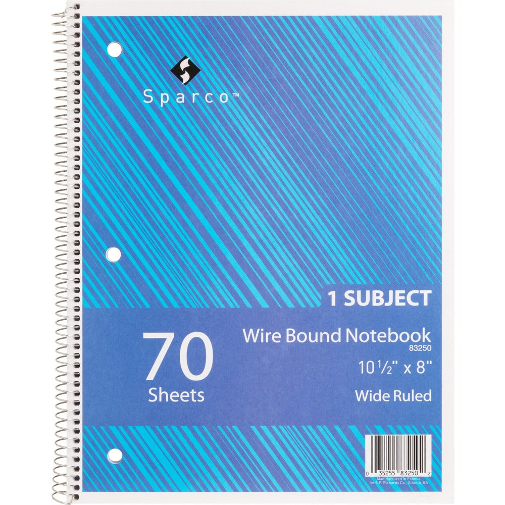 Image of Sparco Notebooks,1 Subject,3HP,10-1/2"x8",Wide Ruled,70 Sht,AST