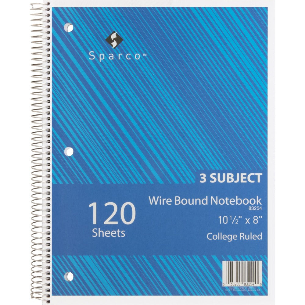 Image of Sparco Notebook,3 Subject,10-1/2"x8",College Ruled,120 Sht,AST