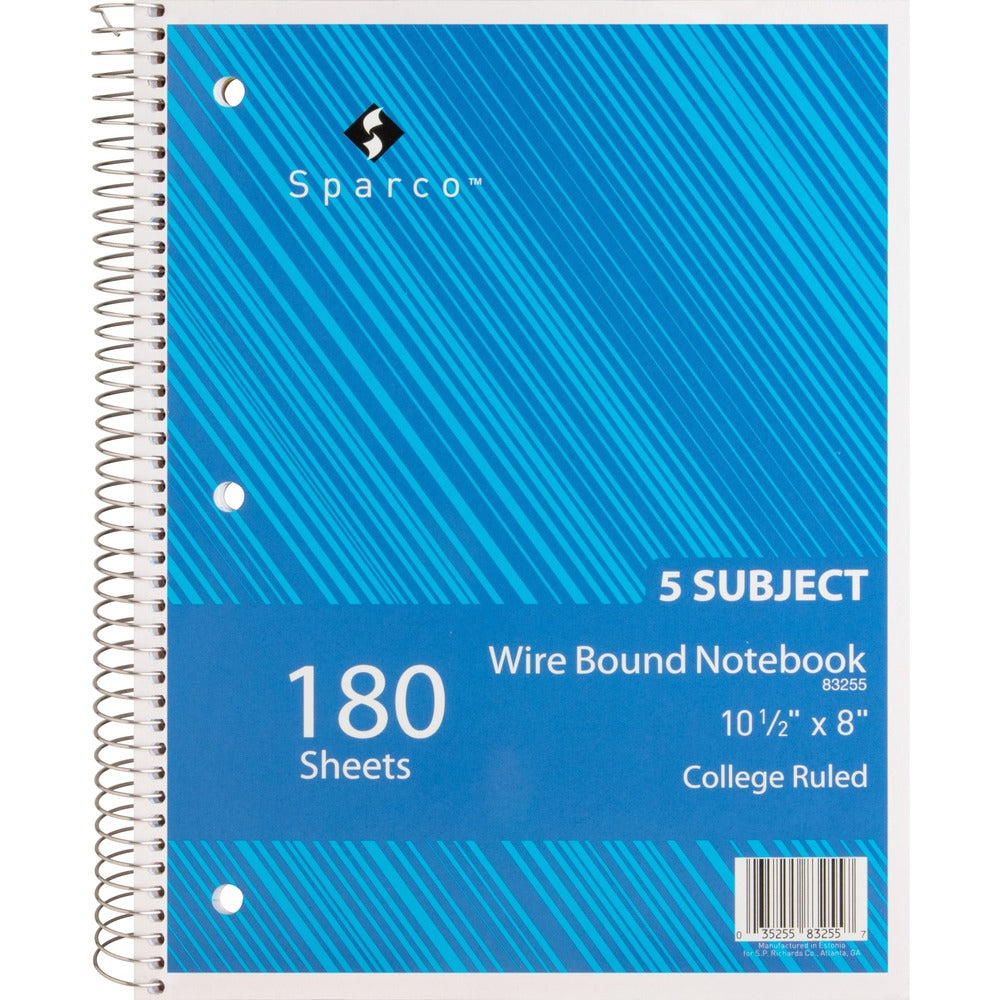 Image of Sparco Notebook,5 Subject,10-1/2"x8",College Ruled,180 Sht,AST