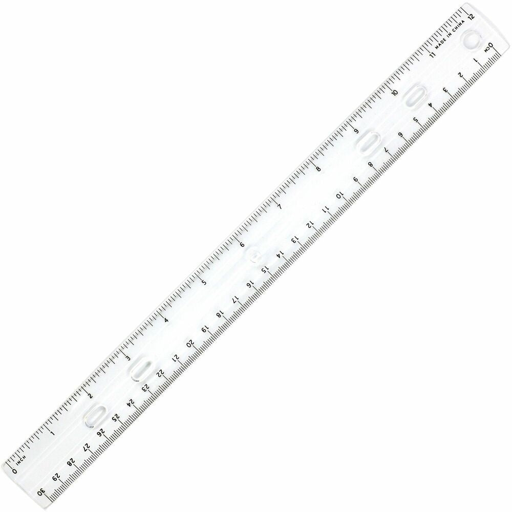 Image of Sparco Standard Plastic Ruler, 12" Long, Holes for Binders, Clear