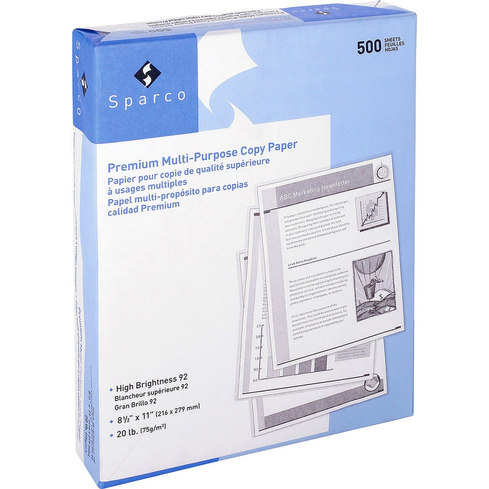 Image of Sparco Copy Paper, 92 GE, 20 Lb, 8-1/2"x11", 500SH/RM, 10/CT, WE