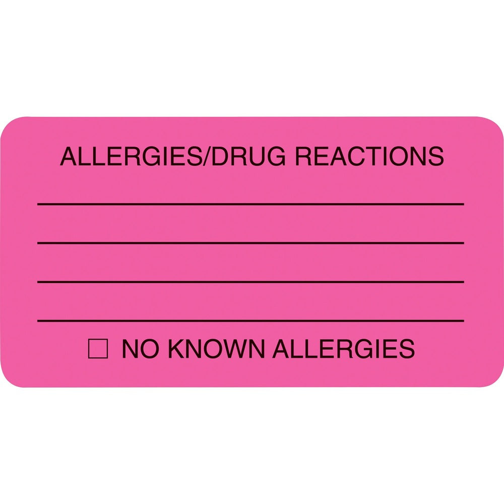 Image of Tabbies "Allergy/Drug Reaction" Label,3-1/4"x1-3/4",250/RL, FL Pink