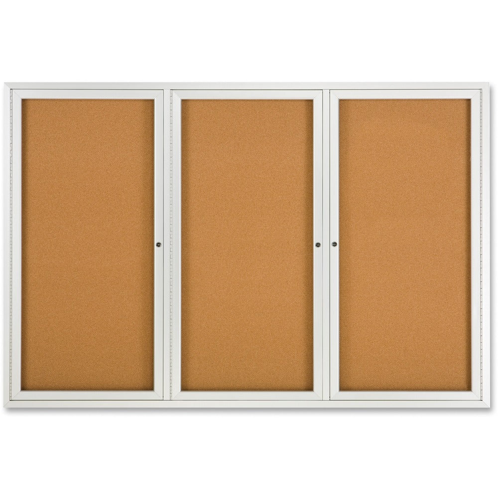 Image of Quartet Cork Board W/Glass Door, 3 Door, 6'x4', Aluminum Frame