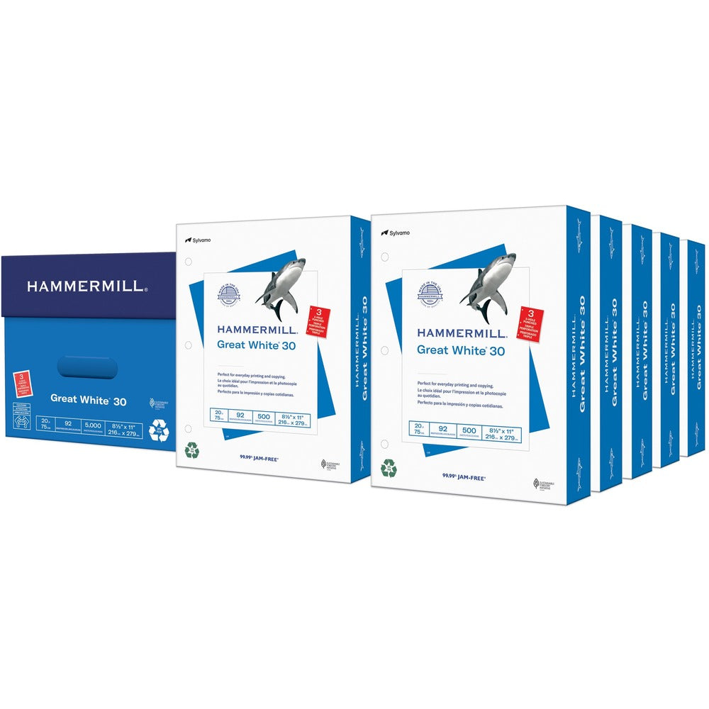 Image of Hammermill Copy Paper,20Lb,3HP,92 GE/102 ISO,8-1/2"x11",500/RM,10/CT,WE