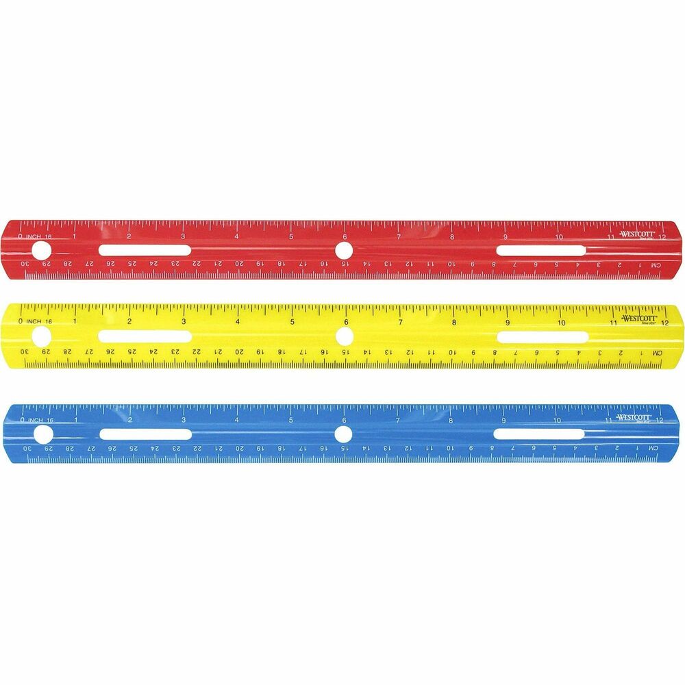 Image of Acme United Corporation Plastic Ruler, Grooved Plastic, 12"Long, Assorted