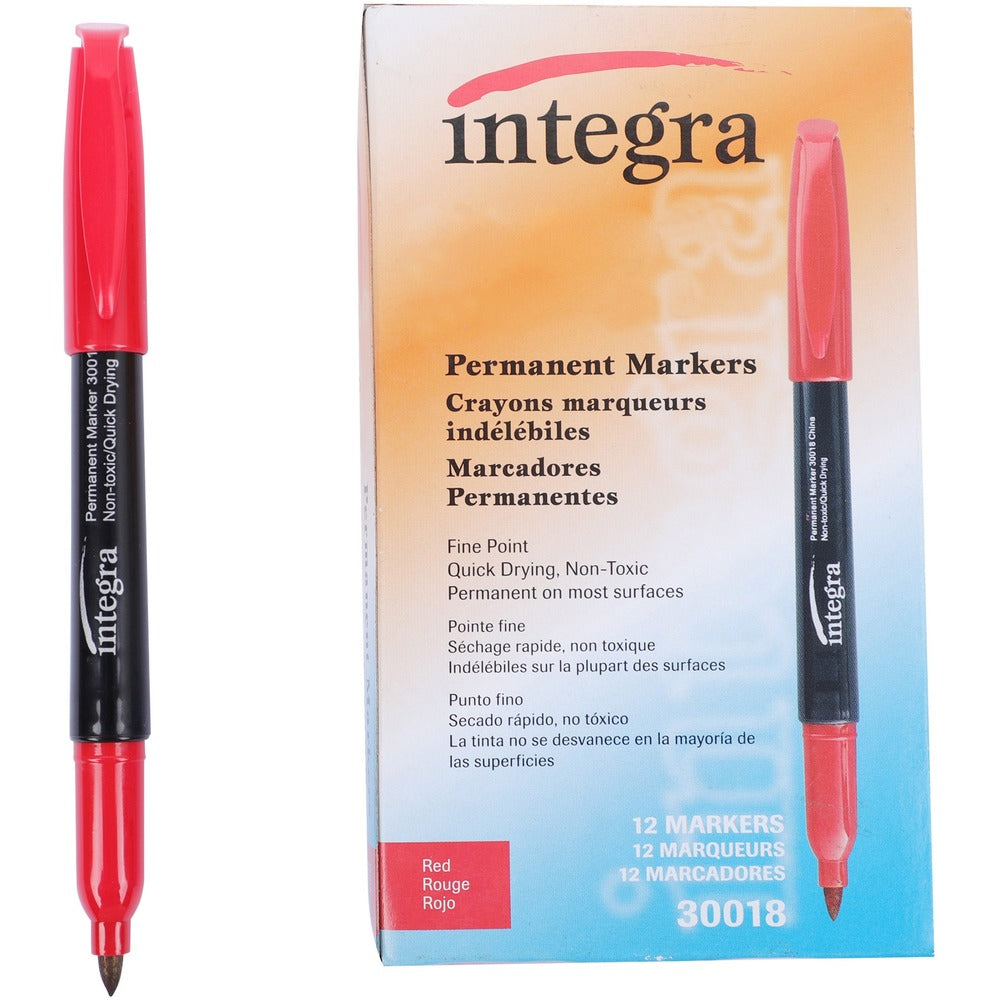 Image of Integra Permanent Marker,Fine Point,Fade/Water Resistant,Red