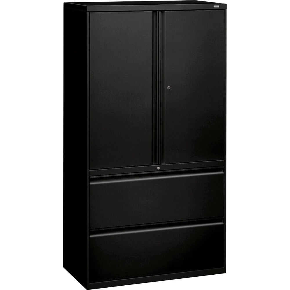 Image of The HON Company Lateral File, 2-Drawer, w/Storage, 36"x18"x64-1/4", Black
