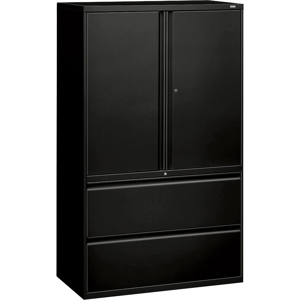Image of The HON Company Lateral File, 2-Drawer, w/Storage, 42"x18"x64-1/4", Black