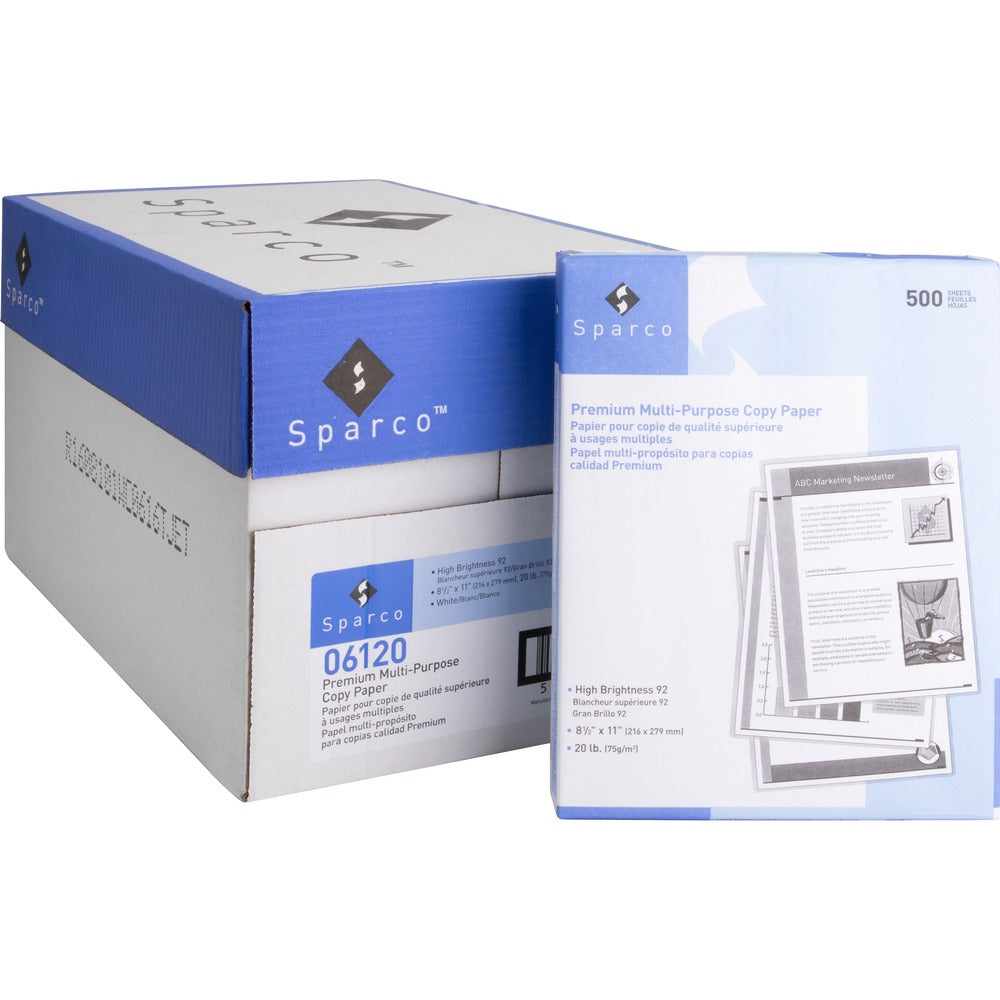 Image of Sparco Copy Paper, 92 GE/112 ISO, 20 Lb, 8-1/2"x11", 40 CT/PL, WE