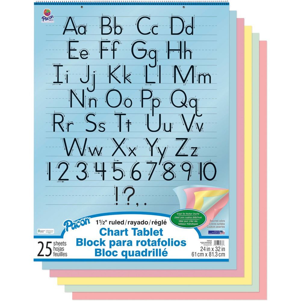 Image of Pacon Paper Chart Tablet, 24"x32", Ruled, 25Shts, Assorted