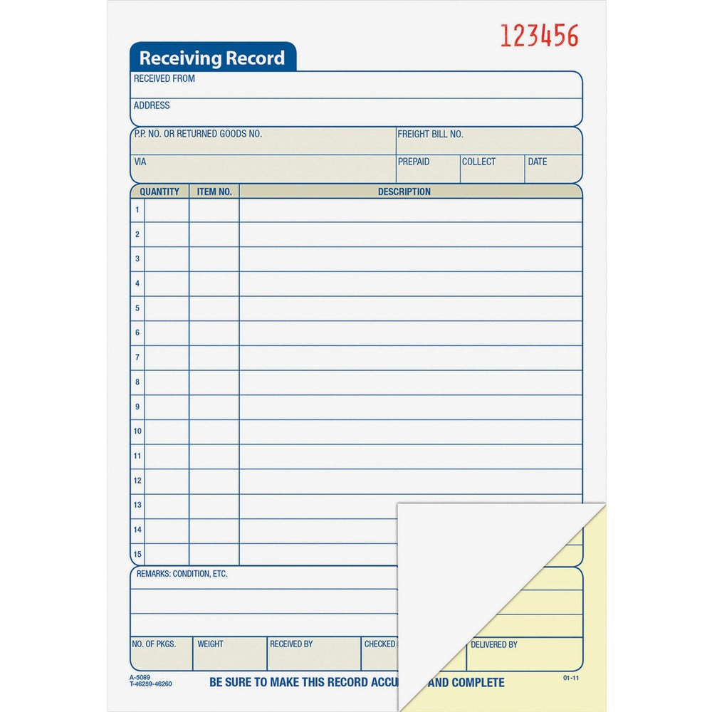 Image of Adams Receiving Record Book,Carbonless,2-Part,5-9/16"x8-7/16",WE