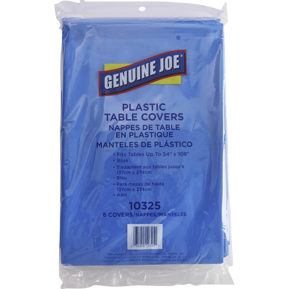 Image of Genuine Joe Table Covers, Plastic, 54"x108", 6/PK, Blue