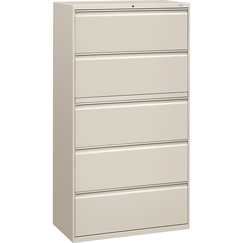 Image of The HON Company 5-Drawer Lateral File W/Lock, 36"x19-1/4"x67", Light Gray