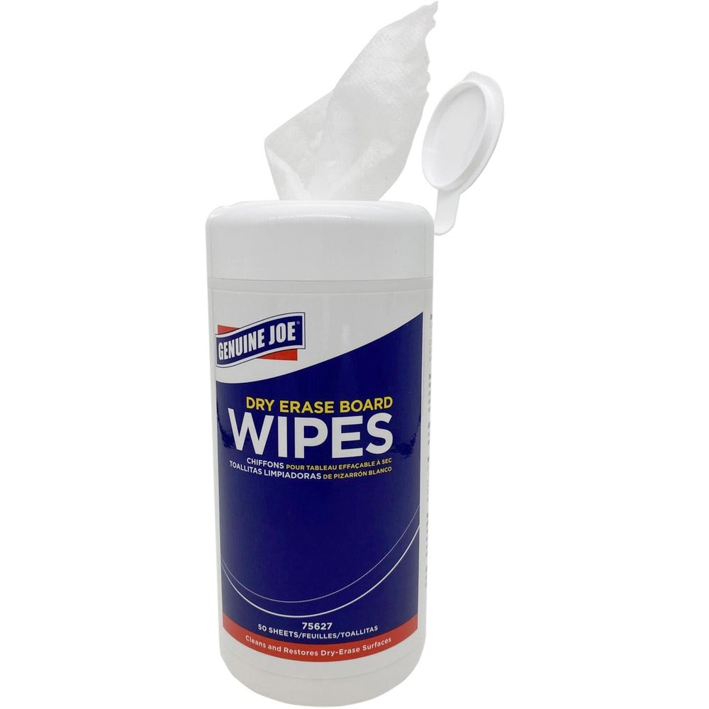 Image of Genuine Joe Board Wipes,Dry-Erase,Low-Odor,5.9"x8.25",50 Wipes/Tub,WE