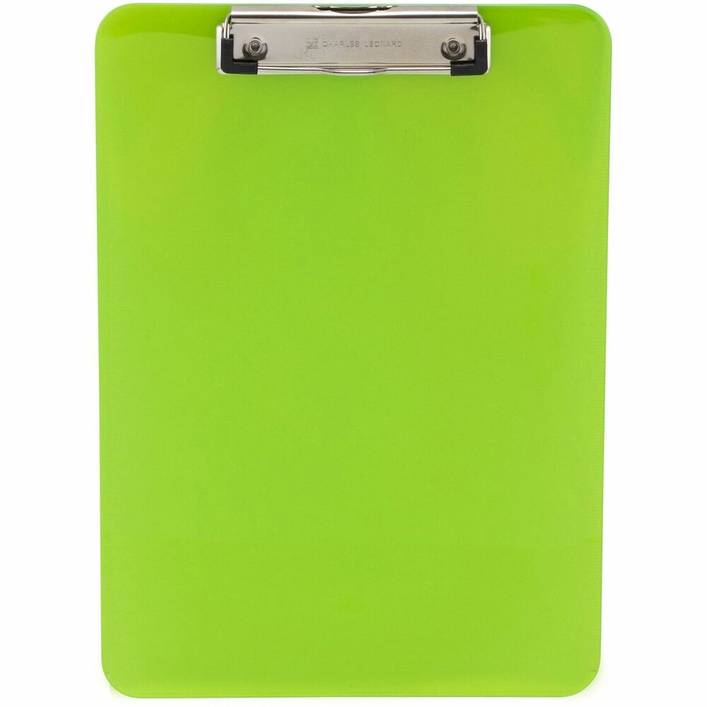 Image of Charles Leonard, Inc Plastic Clipboard, Rubber Grip, 9"x1/2"x12-3/4", Neon Green