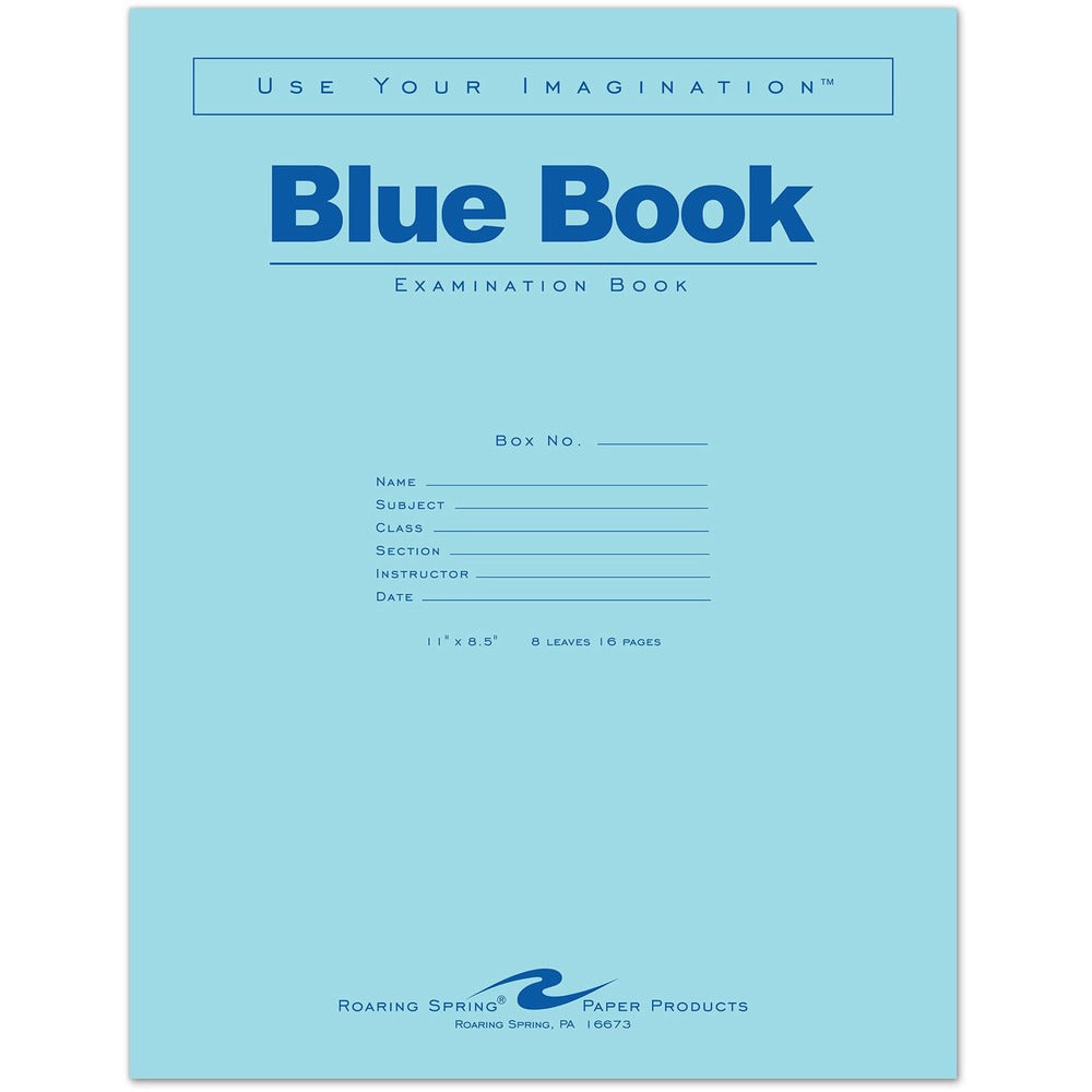 Image of Roaring Spring Paper Products Exam Book, Wide Ruled, 8 Shts, 11"x8-1/2", 50/PK, Blue