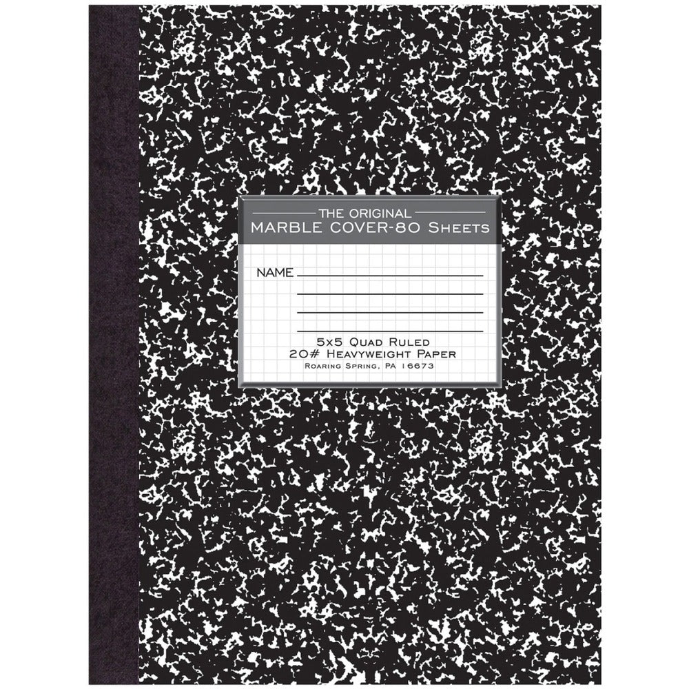 Image of Roaring Spring Paper Products Composition Book,Quad Ruled,5"x5",80 Sh,10-1/8"x7-7/8",BK