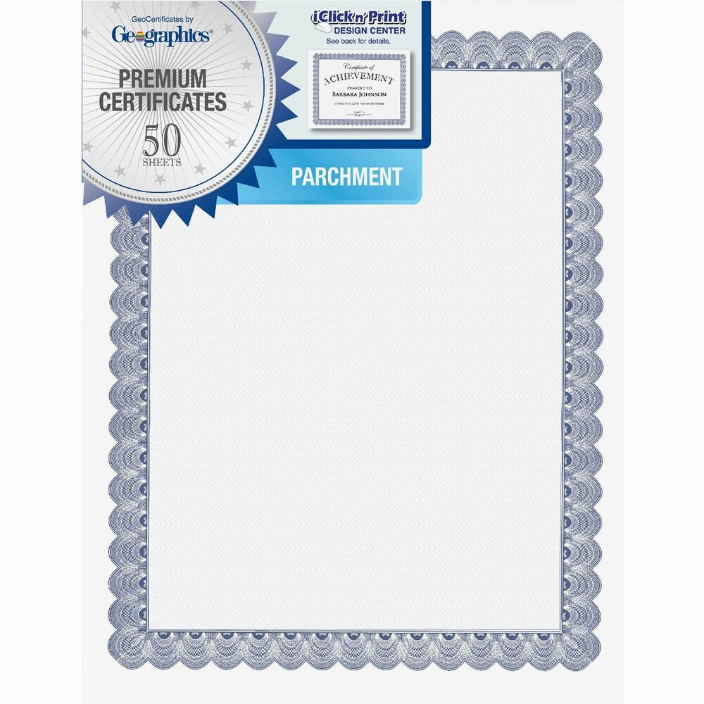 Image of Geographics Award Certificate, 24 lb. Parchment, 8-1/2"x11", 50/PK, Blue