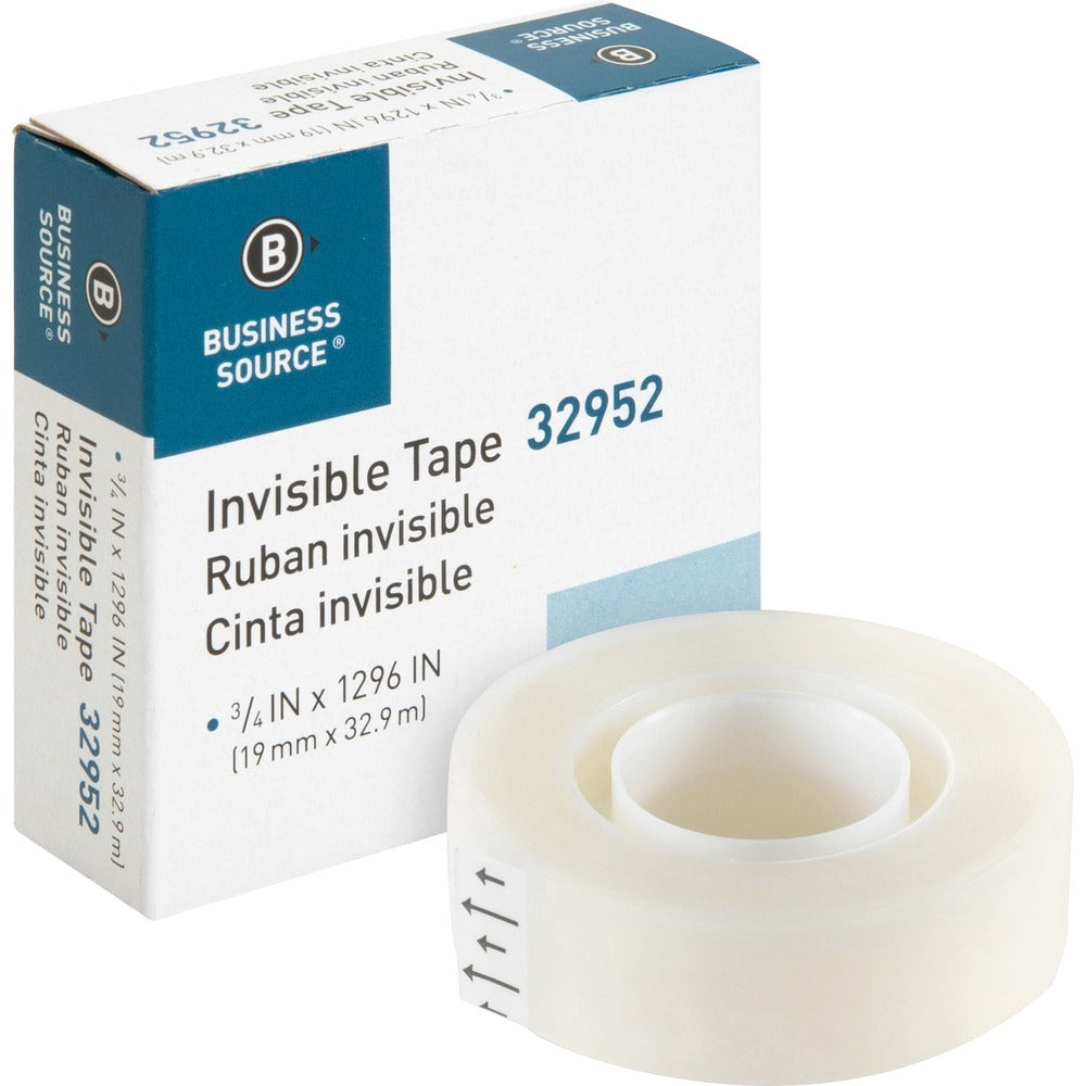 Image of Business Source Invisible Tape Refill Roll, 1" Core, 3/4"x1296", Clear