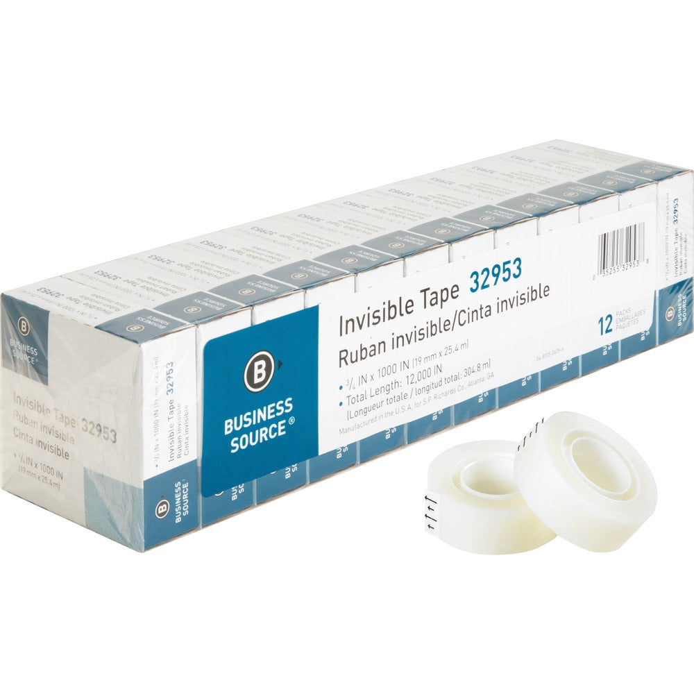 Image of Business Source Invisible Tape, Value Pk, 1" Core, 3/4"x1000", 12/PK, Clear