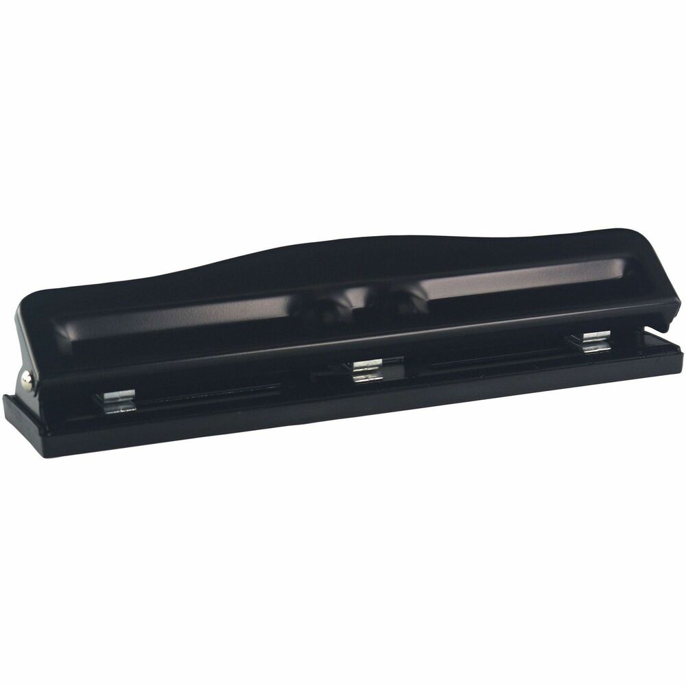 Image of Business Source 3-Hole Punch,Adjustable,1/4" Hole Size, 11-Sht Cap.,Black