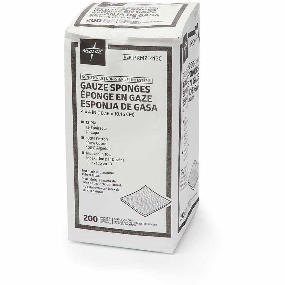 Image of Medline Gauze Sponges, Nonsterile, 4"x4",12 Ply, 200/BX, White