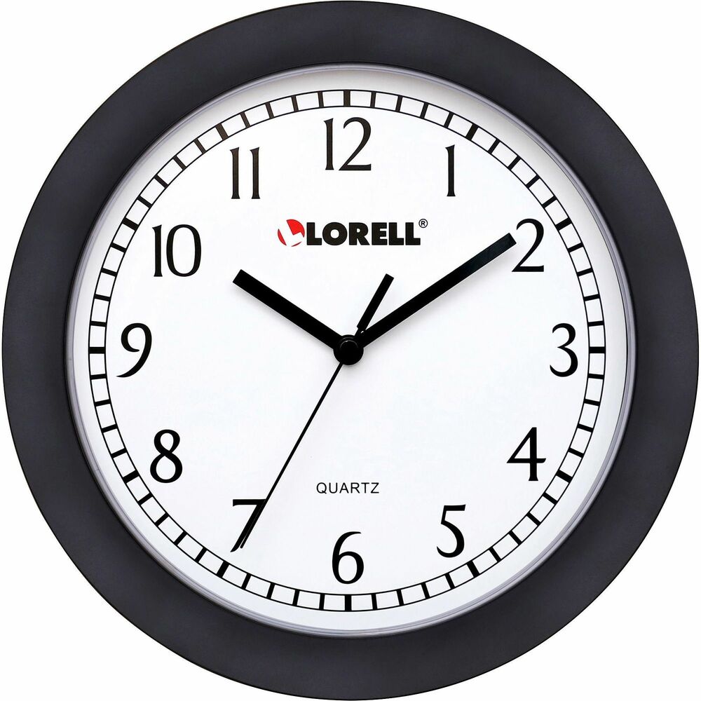 Image of Lorell Wall Clock, 9", Arabic Numerals, White Dial/Black Frame