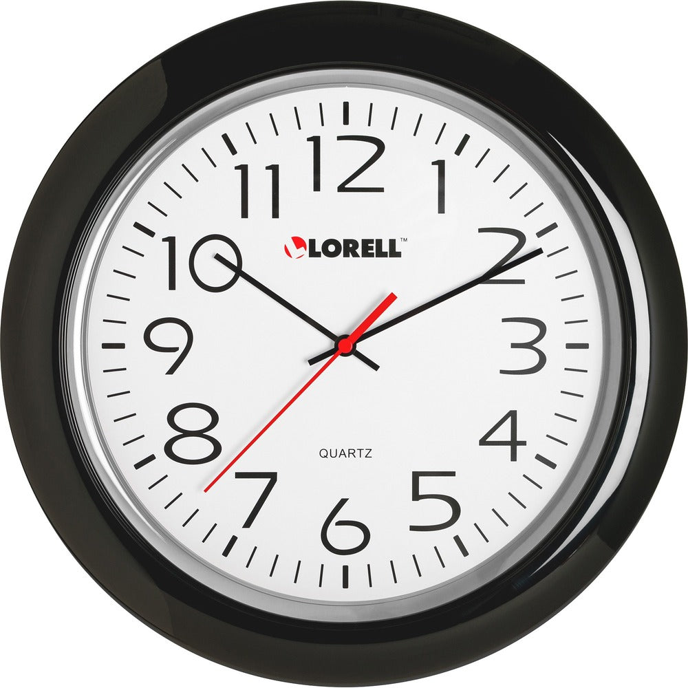 Image of Lorell Wall Clock, 13-1/4", Arabic Numerals, Black Frame