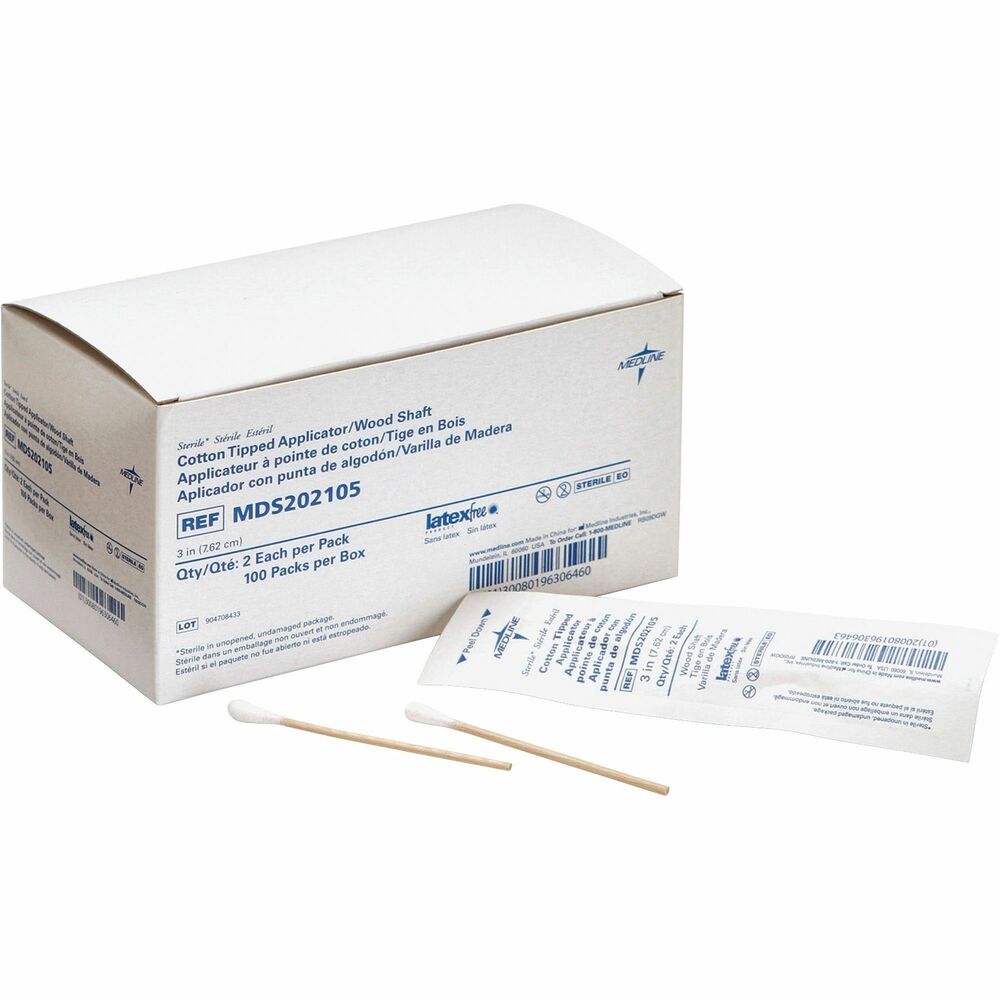 Image of Medline Cotton Tip Applicator, 3", Sterile, 200/BX, White