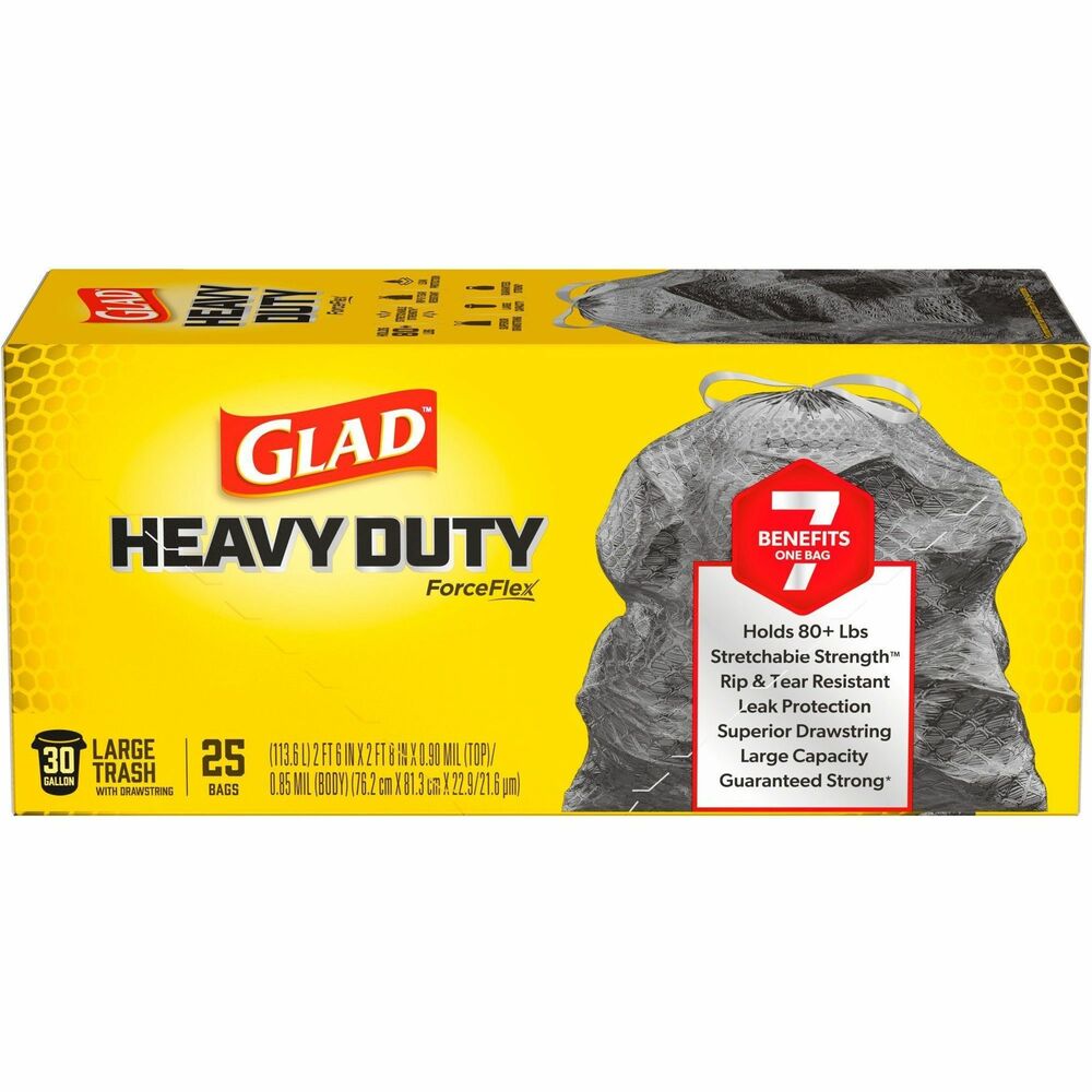 Image of Clorox Company Trash Bags, Drawstring, 30 Gal, 25 Bags/Box, Black