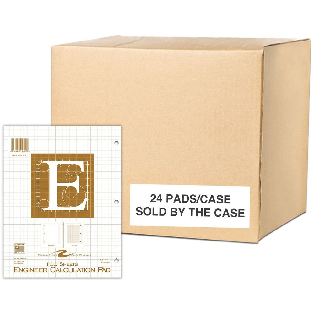 Image of Roaring Spring Paper Products Engineer Calculation Pad, 100 Sheet, 8-1/2"x11"x3/10", Buff