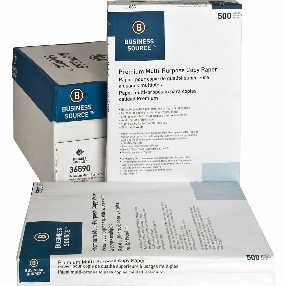 Image of Business Source Multipurpose Paper,92 Bright,20lb.,11"x17",5RM/CT,White