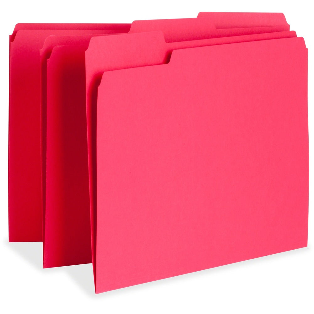 Image of Business Source File Folder,1-Ply,1/3 Cut Assorted Tabs,Letter,100/BX,RD