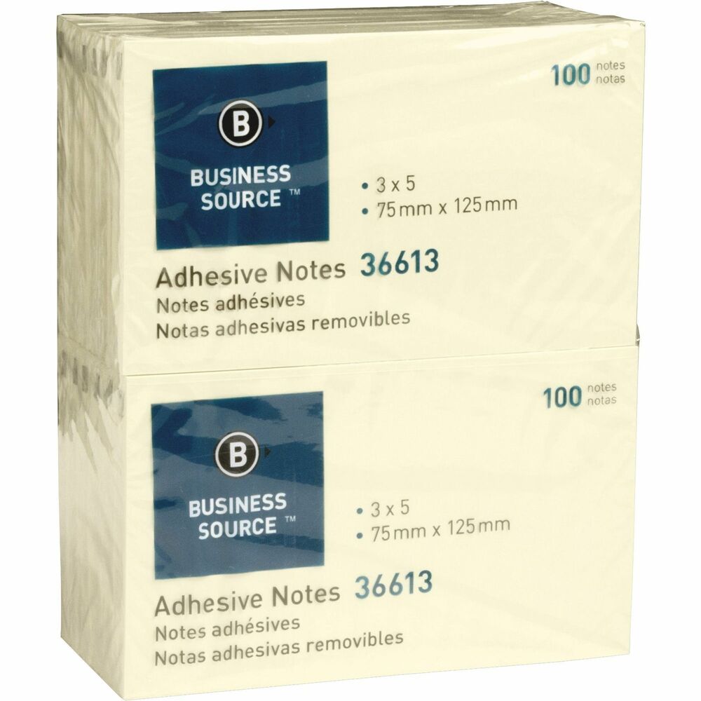 Image of Business Source Adhesive Notes, 100 Sheets, 3"x5", 12/PK, Yellow