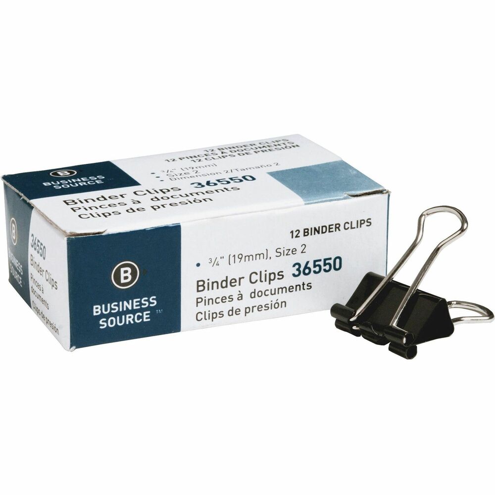 Image of Business Source Binder Clip, Small, 3/4"W, Steel, 3/8" Capacity, 1 DZ,Black