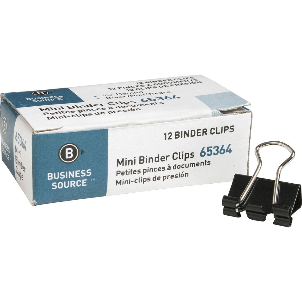 Image of Business Source Binder Clip, Mini, 9/16", Steel, 1/4" Capacity, 1 DZ, Black