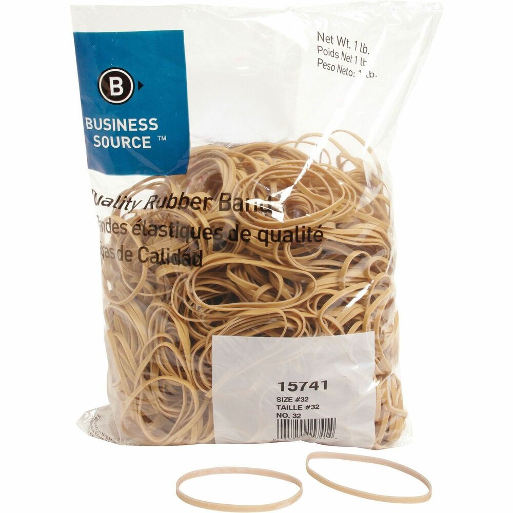 Image of Business Source Rubber Bands,Size 32,1 lb./BG,3"x1/8",Natural Crepe