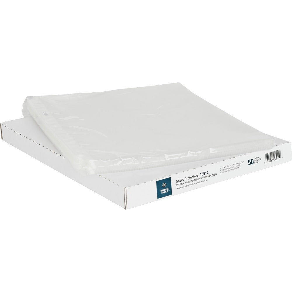 Image of Business Source Sheet Protectors,Top Load,3.3 mil,11"x8-1/2",50/BX,Clear