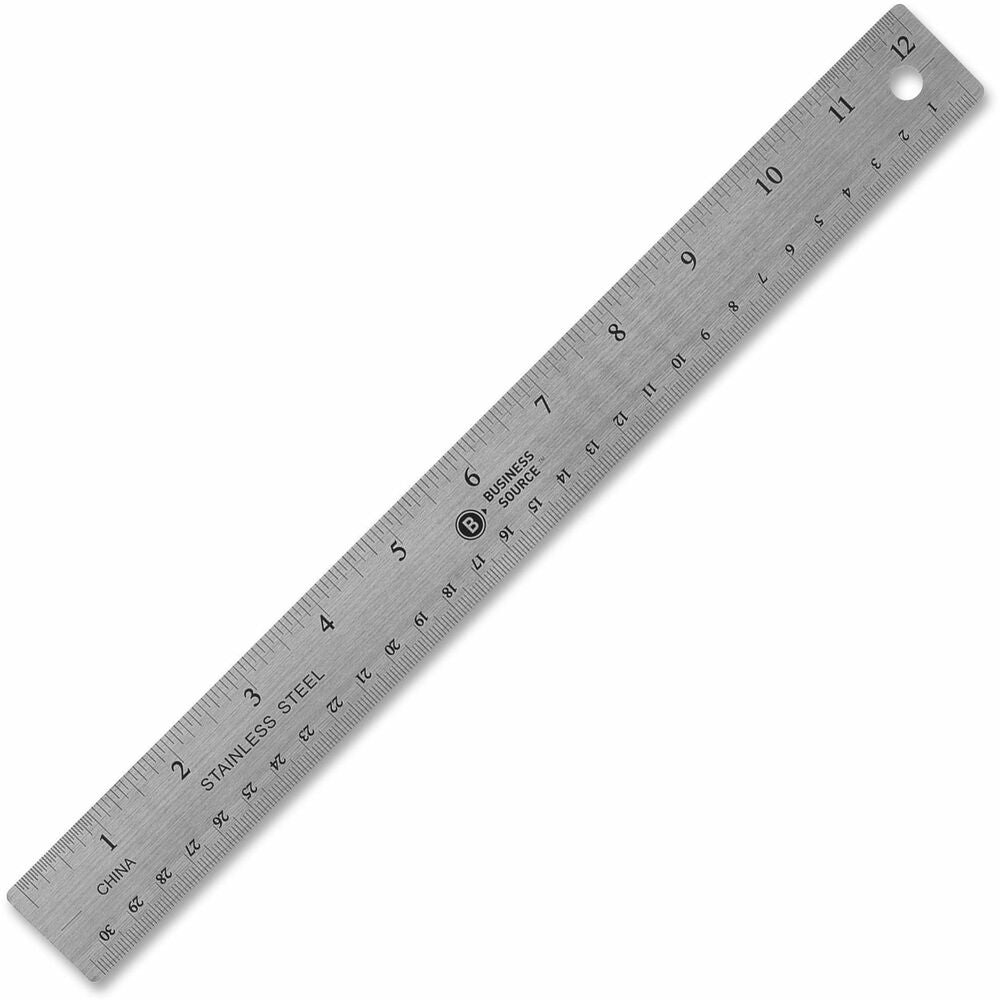 Image of Business Source Stainless Steel Ruler, 12" L, Nonskid, Silver