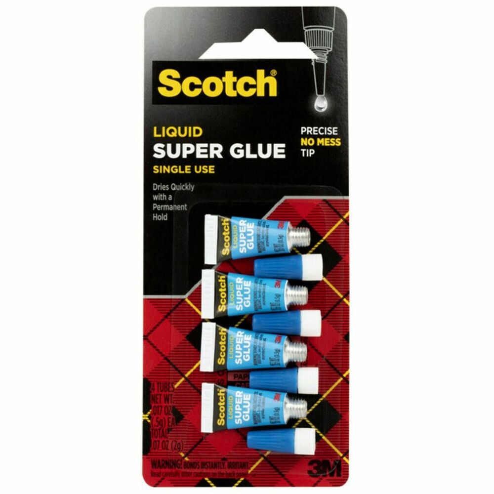 Image of 3M Super Glue, Single Use, Pointed Tip, .07oz., 4/PK, Clear