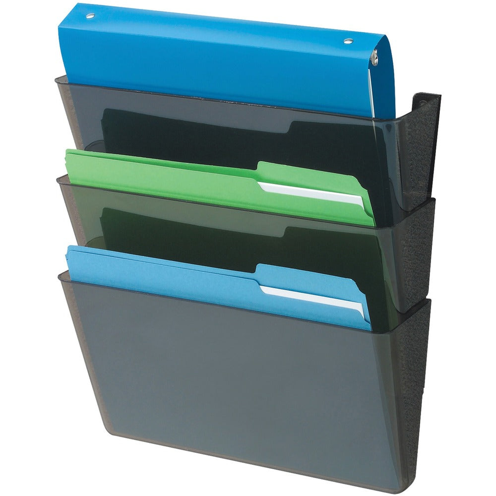 Image of Deflecto Wall Files, 3-Pocket, Letter, 13"x4"x14"-19", Black